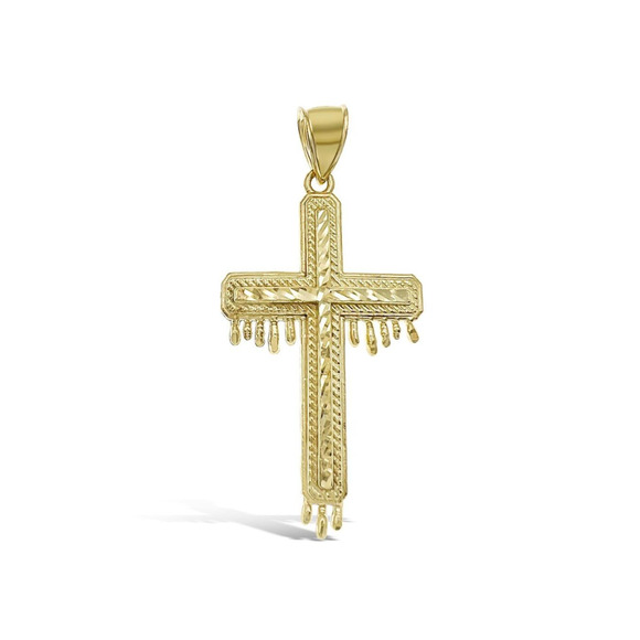 Cross Dripping Pendant Real 10k Gold Charm 2.2 inch - Picture 2 of 3